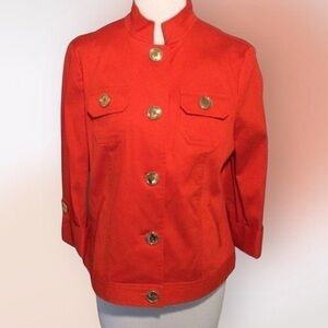 JONES New York Military Style Tomato‎ Red Jacket Petite Med